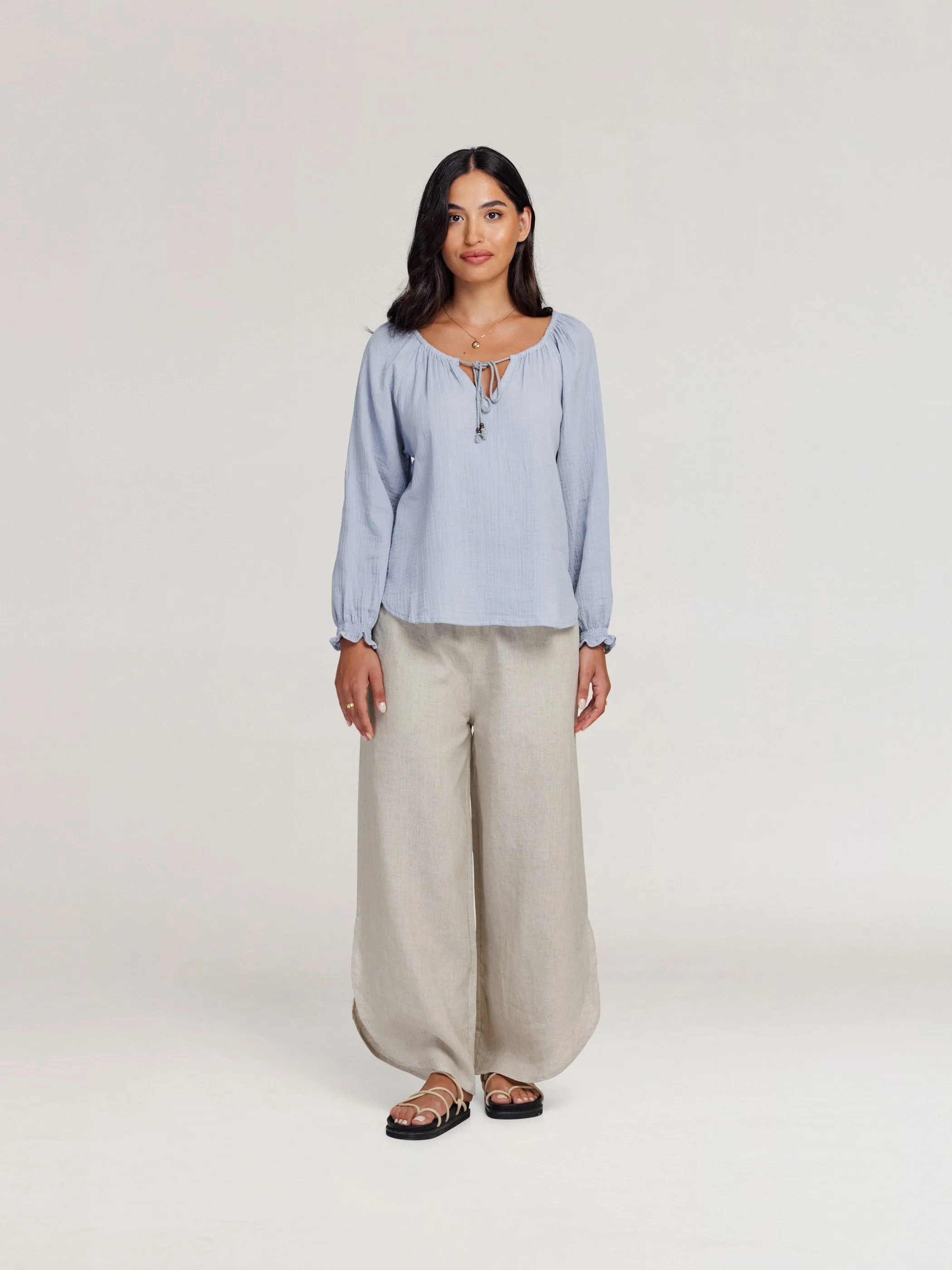 Capri Cotton Blouse Slate Blue