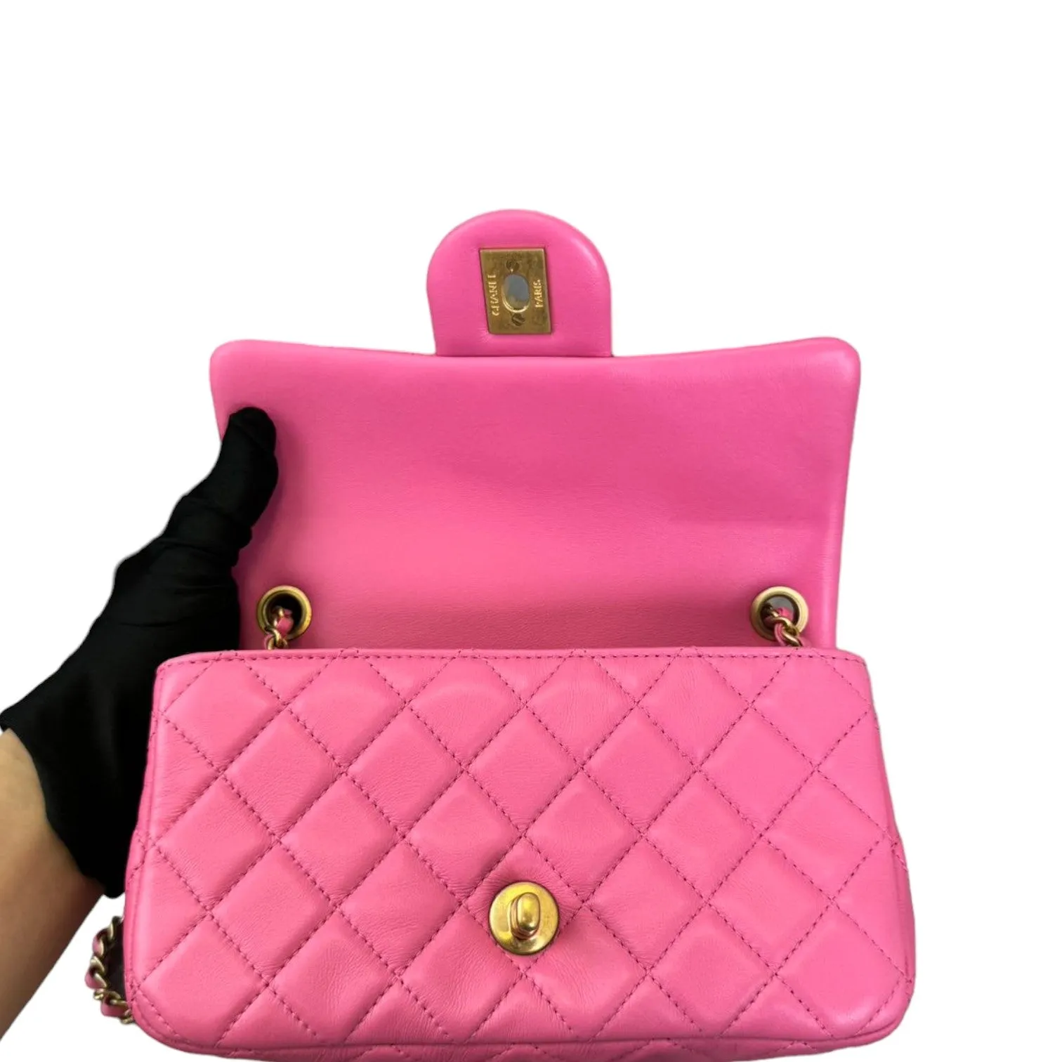 CC Pearl Crush Mini Rectangular Flap Lambskin Pink GHW