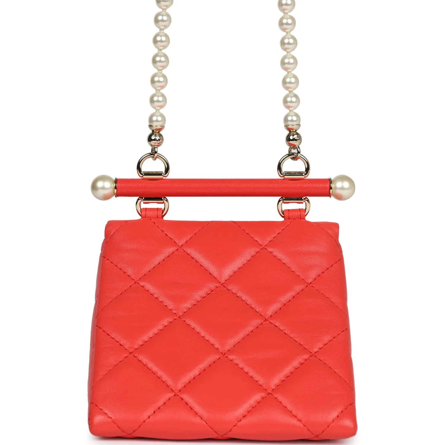 Chanel Mini Clutch with Pearl Chain Red Lambskin Light Gold Hardware