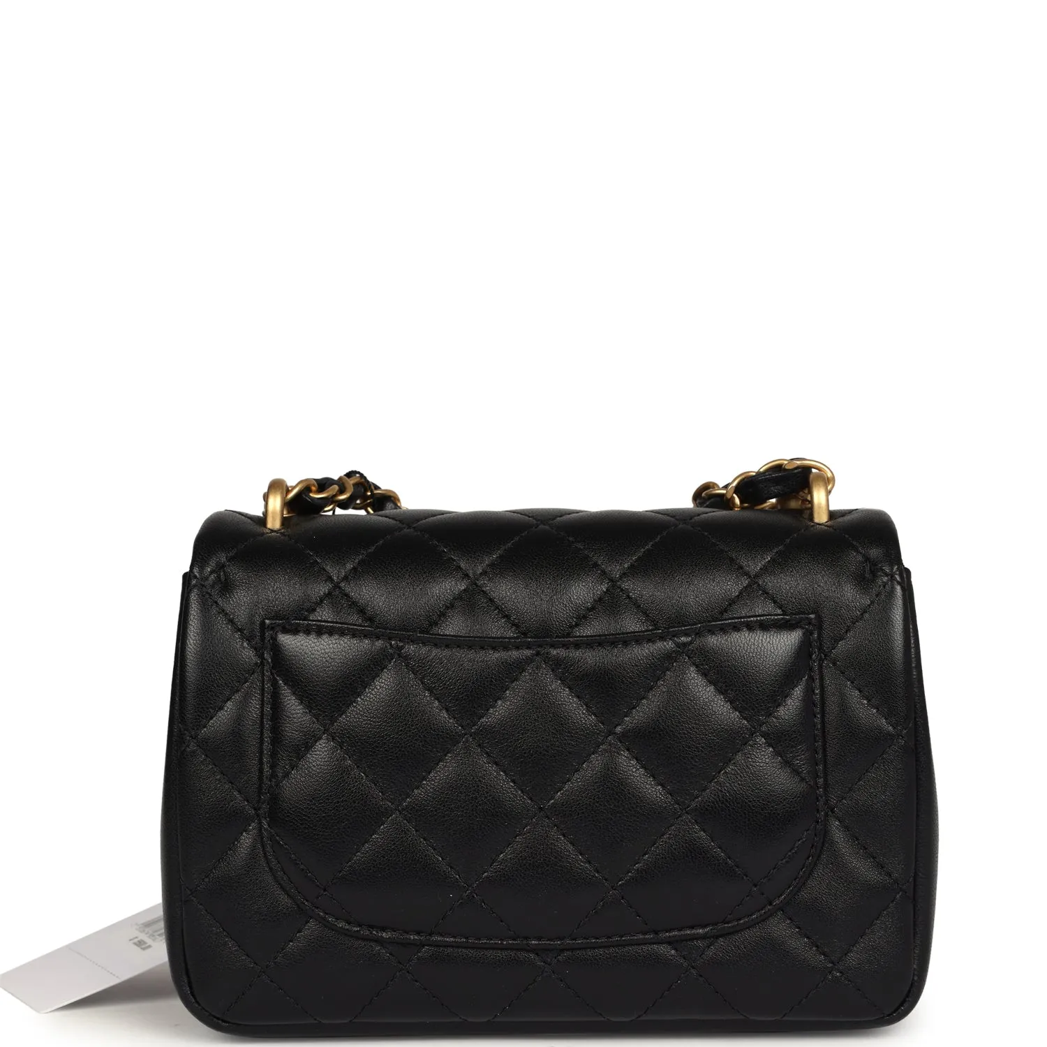 Chanel Mini Square Pearl Crush Flap Bag Black Lambskin Brushed Gold Hardware