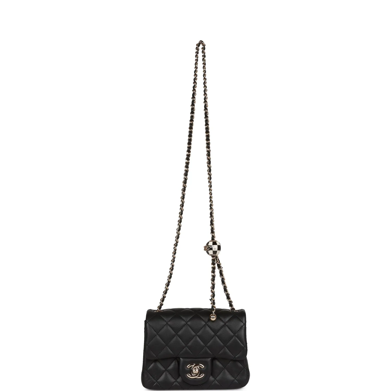 Chanel Pearl Crush Mini Square Flap Bag Black Lambskin Light Gold Hardware