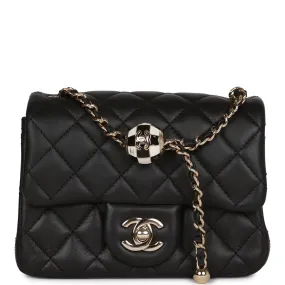 Chanel Pearl Crush Mini Square Flap Bag Black Lambskin Light Gold Hardware