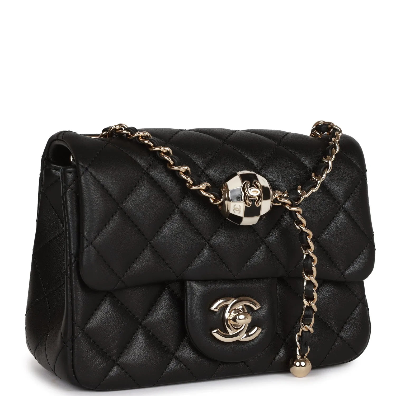 Chanel Pearl Crush Mini Square Flap Bag Black Lambskin Light Gold Hardware