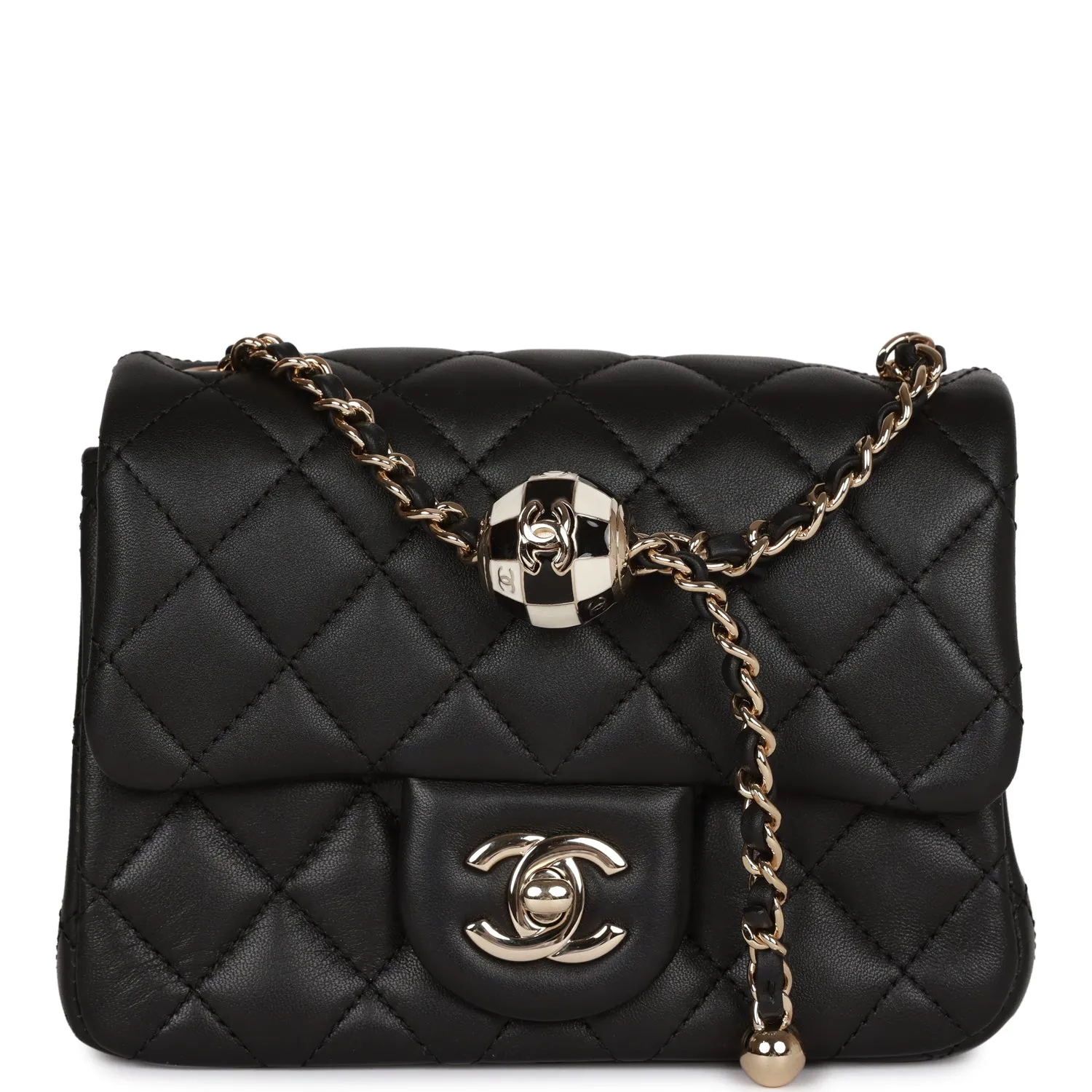 Chanel Pearl Crush Mini Square Flap Bag Black Lambskin Light Gold Hardware