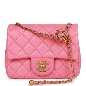 Chanel Pearl Crush Mini Square Flap Bag Pink Lambskin Antique Gold Hardware