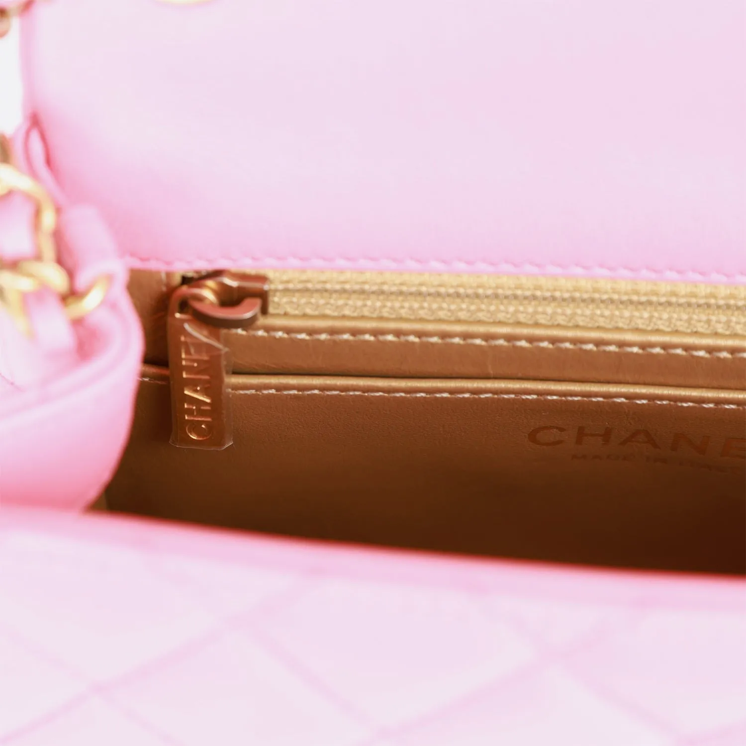 Chanel Pearl Crush Mini Square Flap Bag Pink Lambskin Antique Gold Hardware