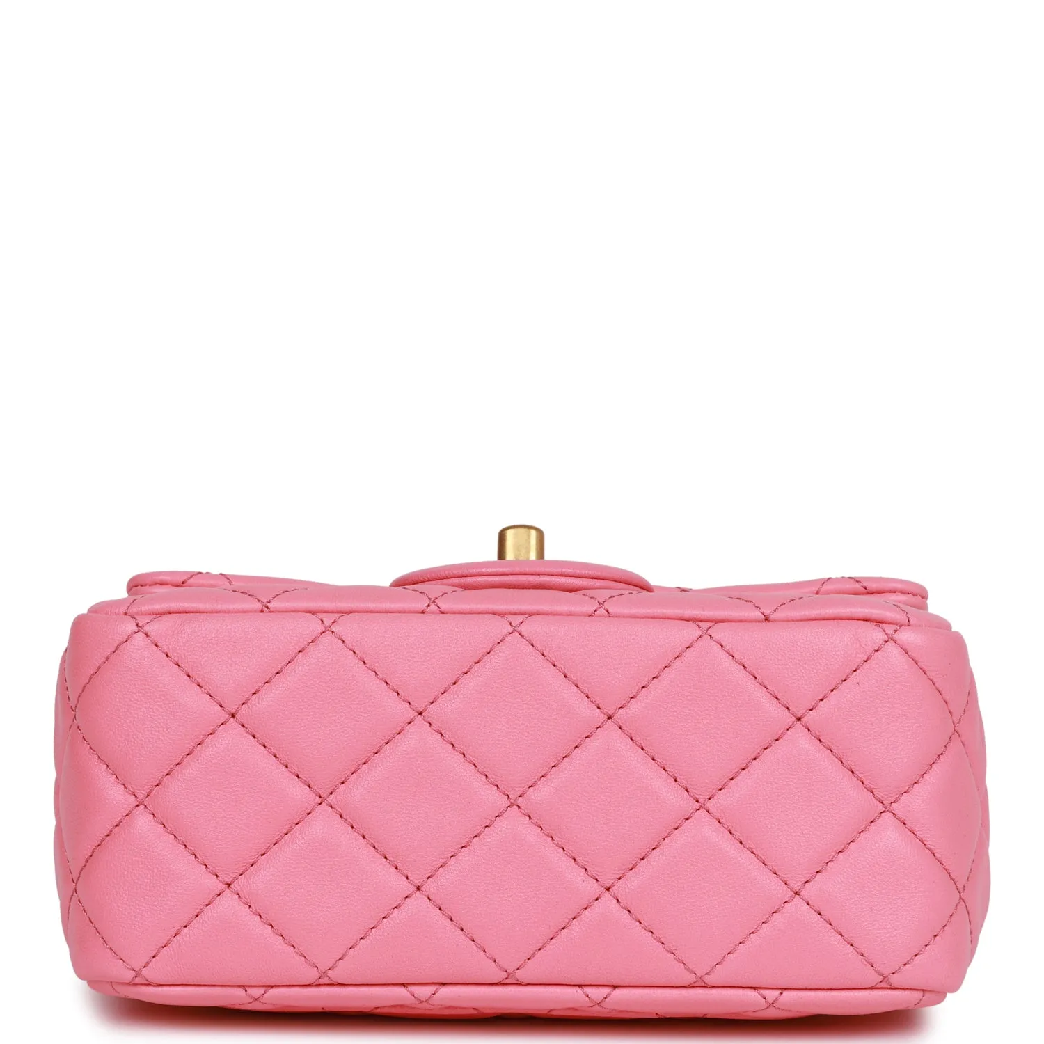 Chanel Pearl Crush Mini Square Flap Bag Pink Lambskin Antique Gold Hardware