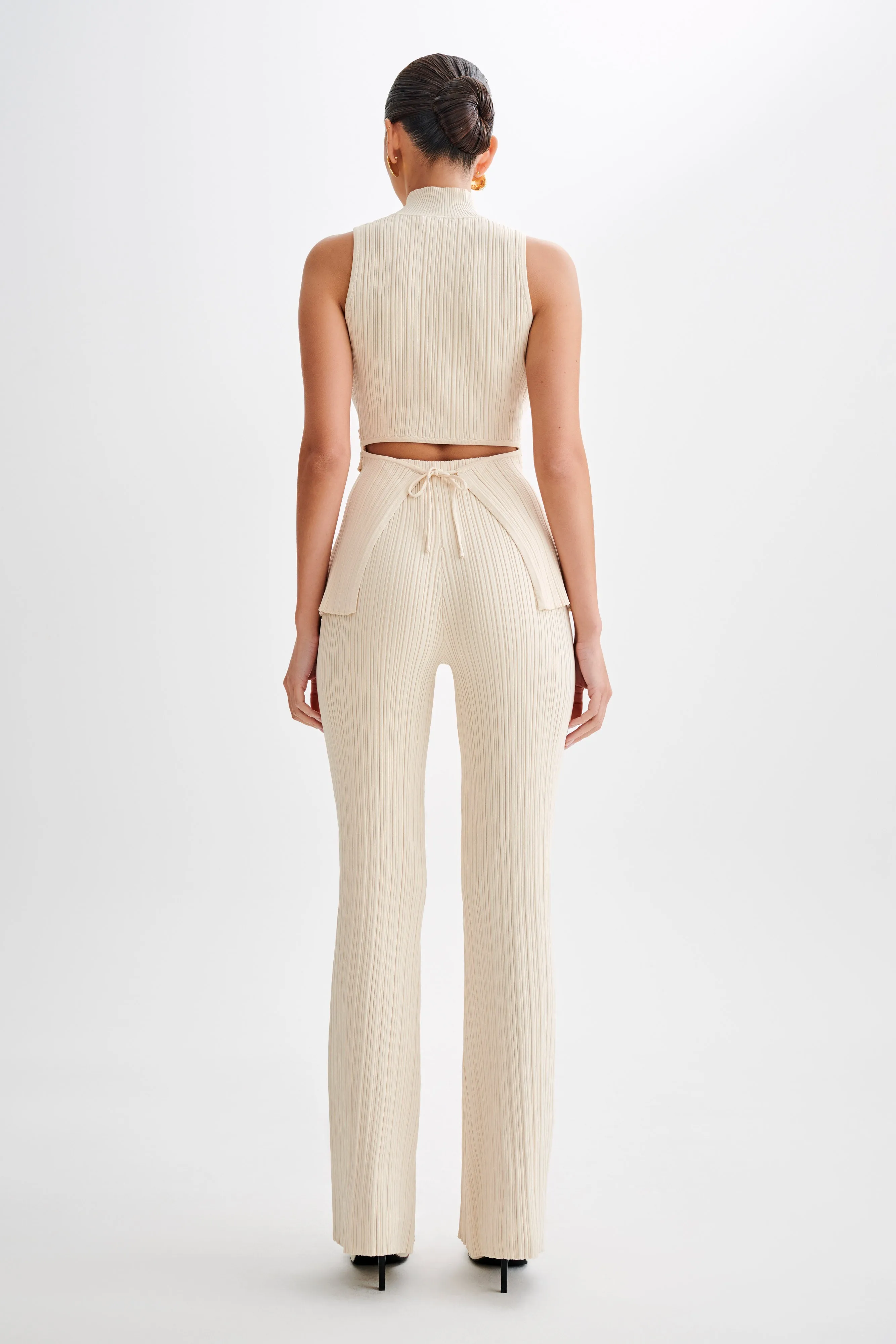 Chiara Straight Leg Rib Knit Pant - Cream