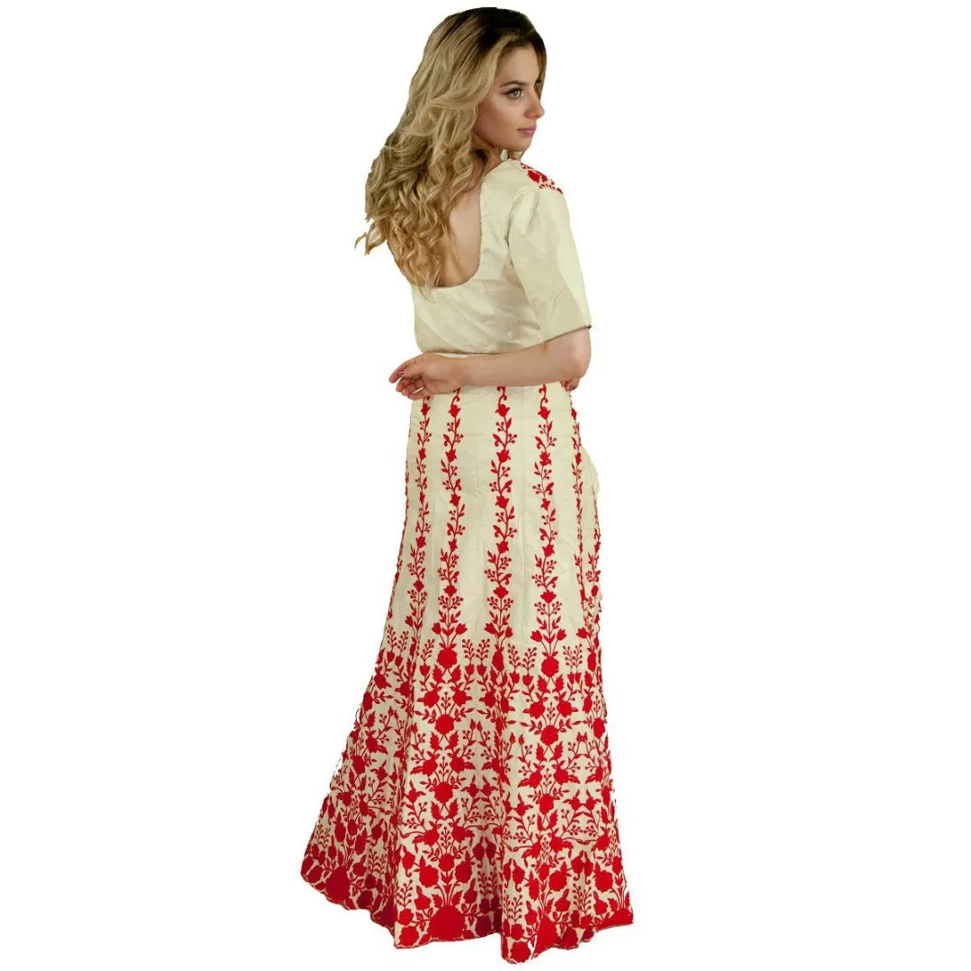 Contemporary Party Lehenga - White and Red