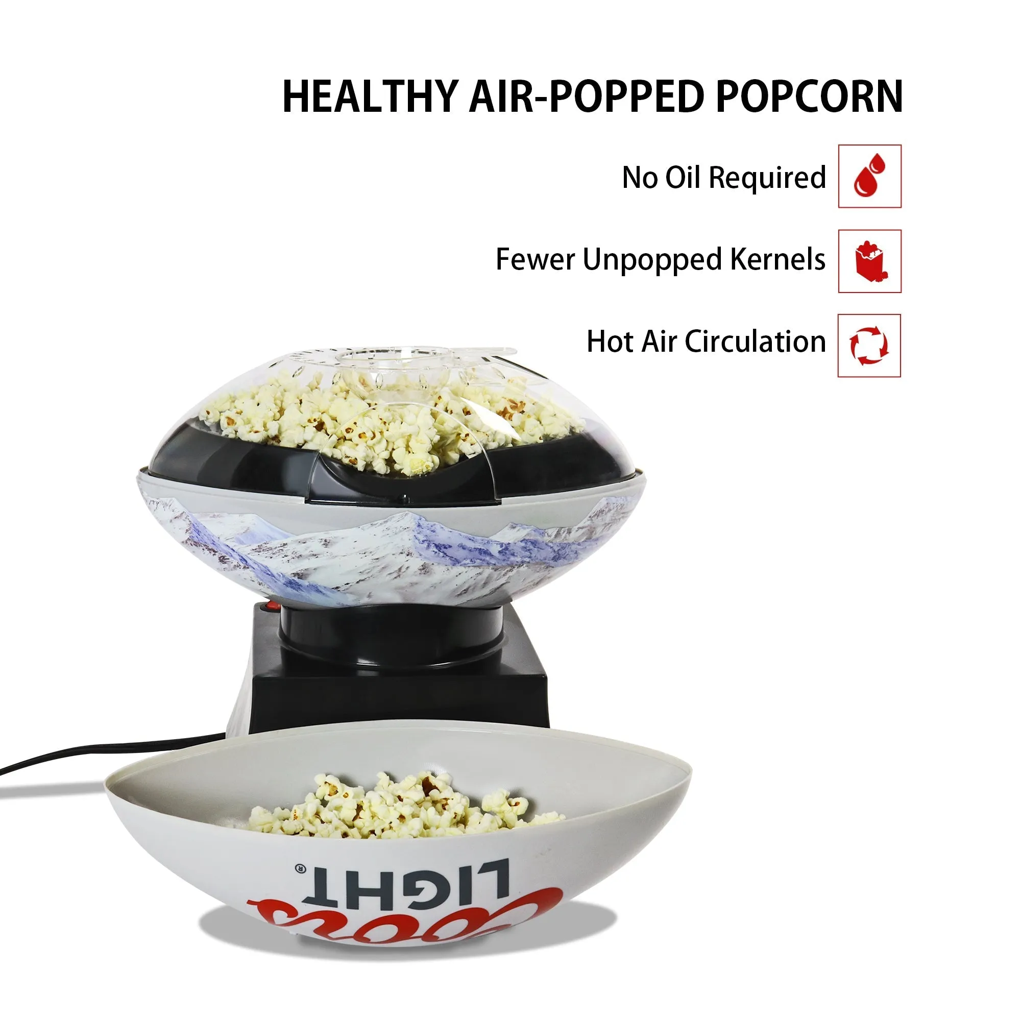 Coors Light Hot Air Popcorn Maker, Football Shaped Air Popper, with Serving Bowl, Kernel Measuring Cup, Butter Melter, Makes Healthy Snacks with No Oil or Microwave, for Movie Nights and Sports Fans