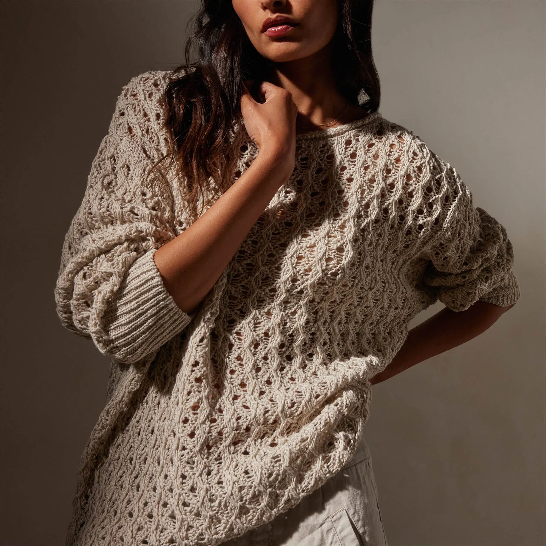 Cotton Linen Textured Sweater - Natural