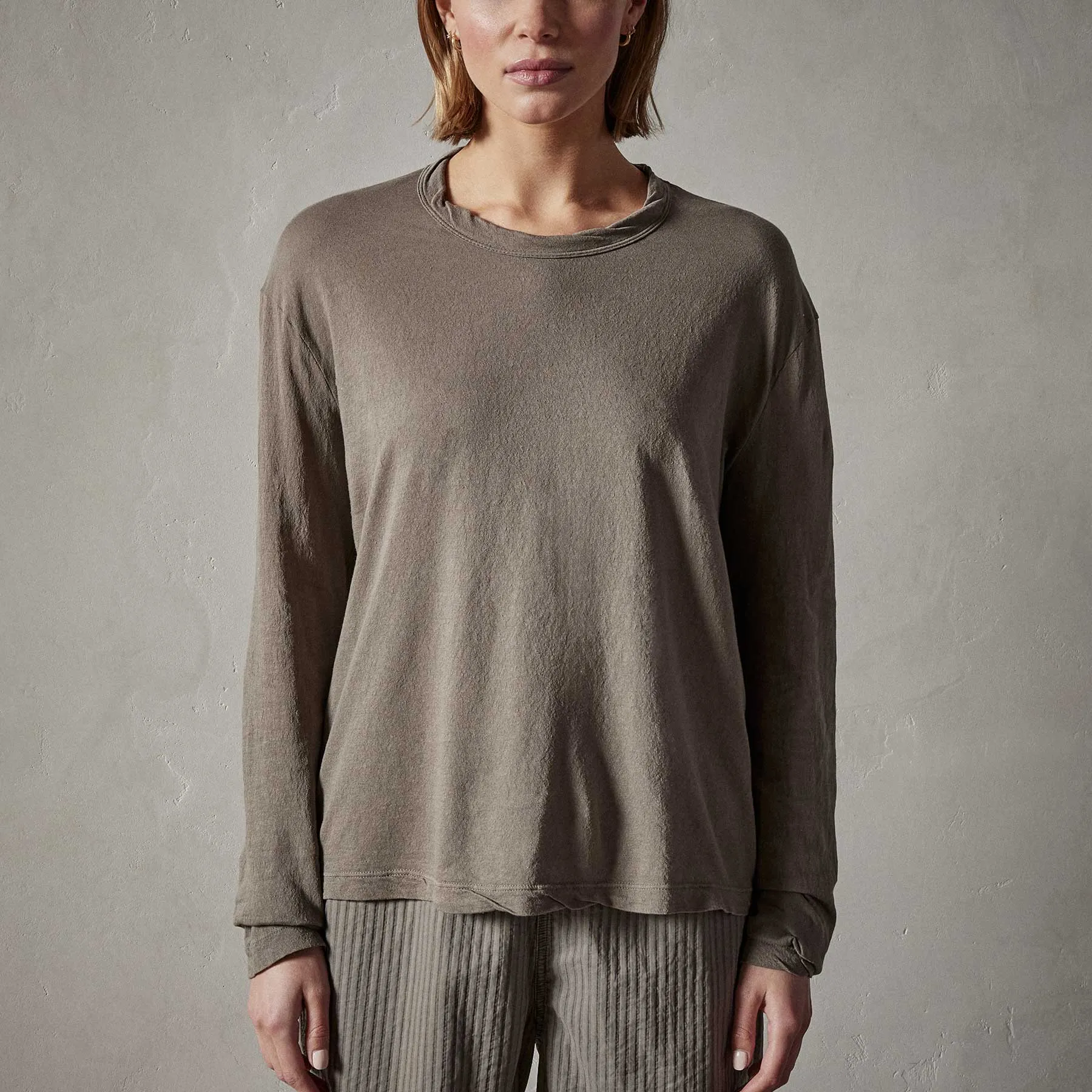 Crepe Jersey Oversized Long Sleeve Crew - River Rock