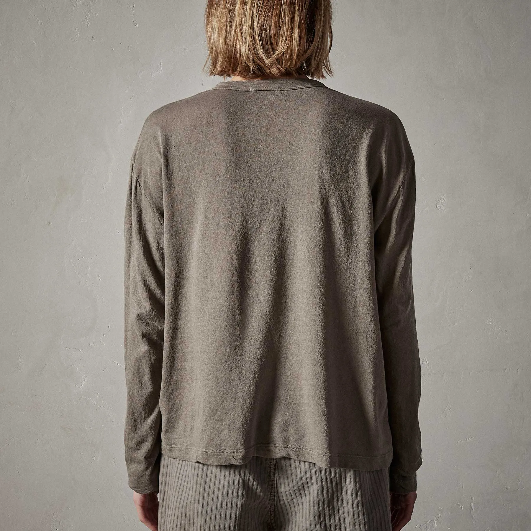 Crepe Jersey Oversized Long Sleeve Crew - River Rock