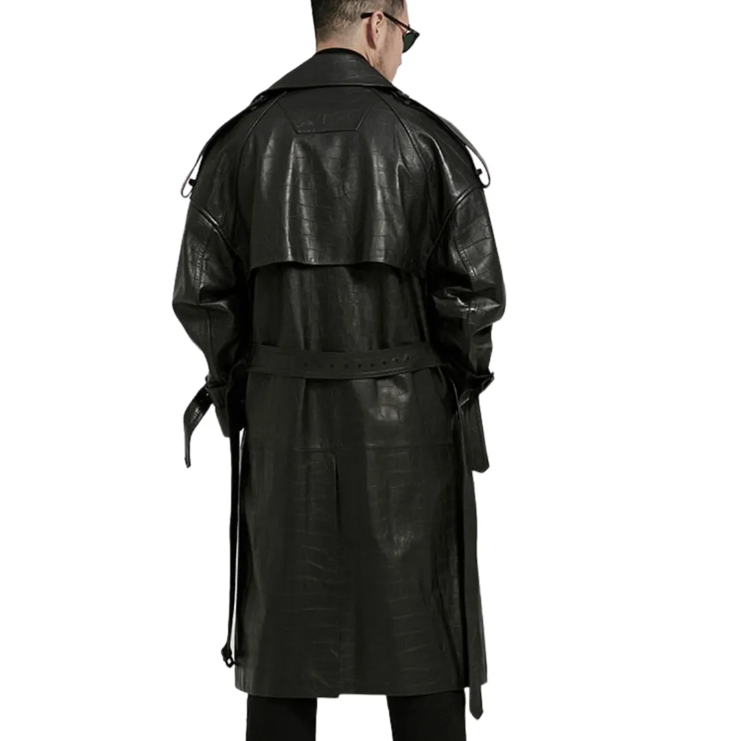 Croc Print Leather Trench Coat