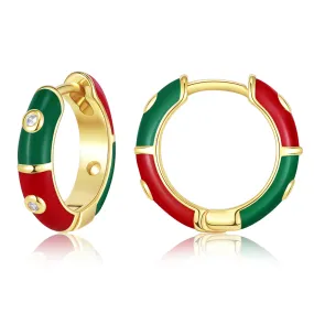 Dainty Dual-color Enamel Small Hoop Colorful Cute Huggie Earrings-Red-Green