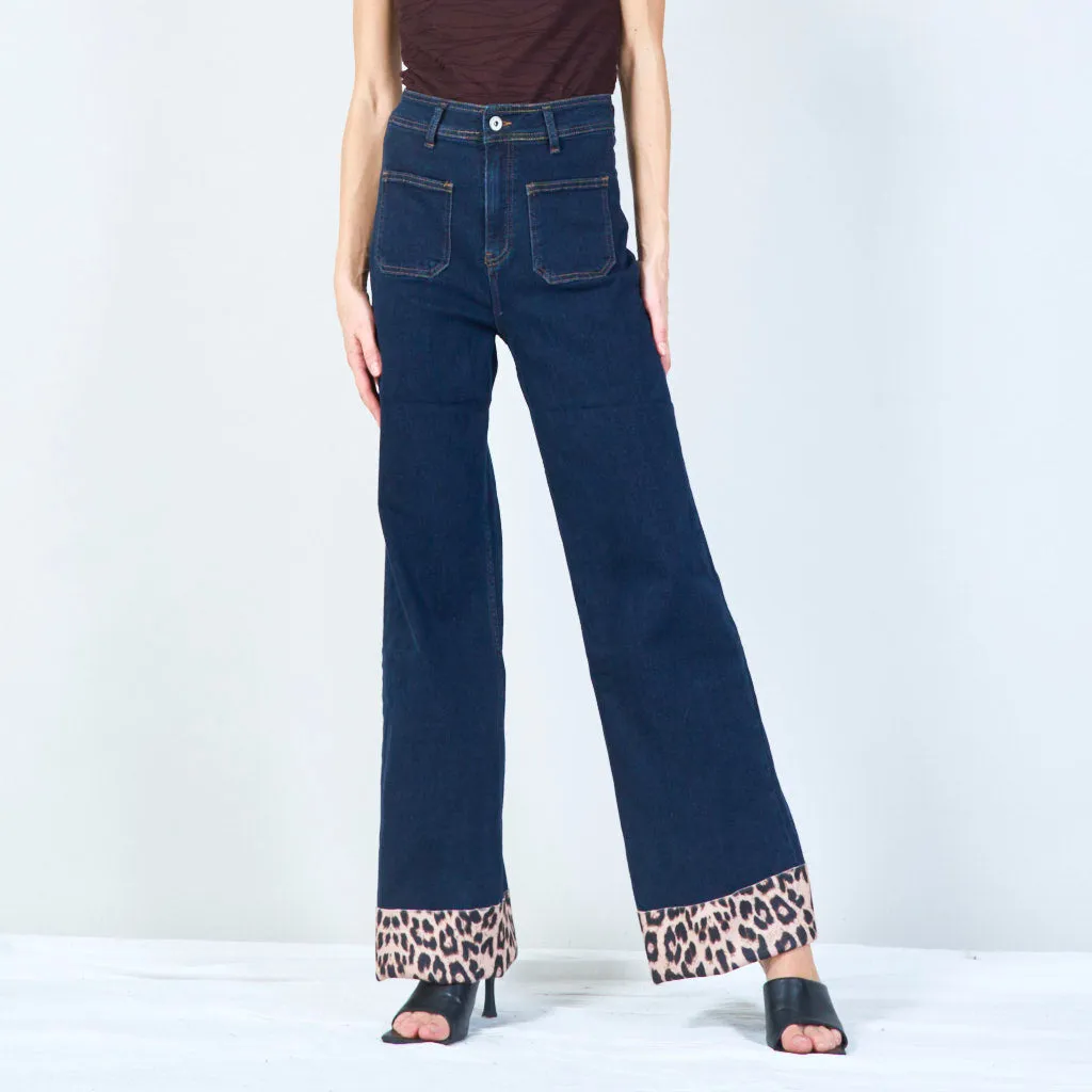 Denim jeans with animal print cuff wholesale