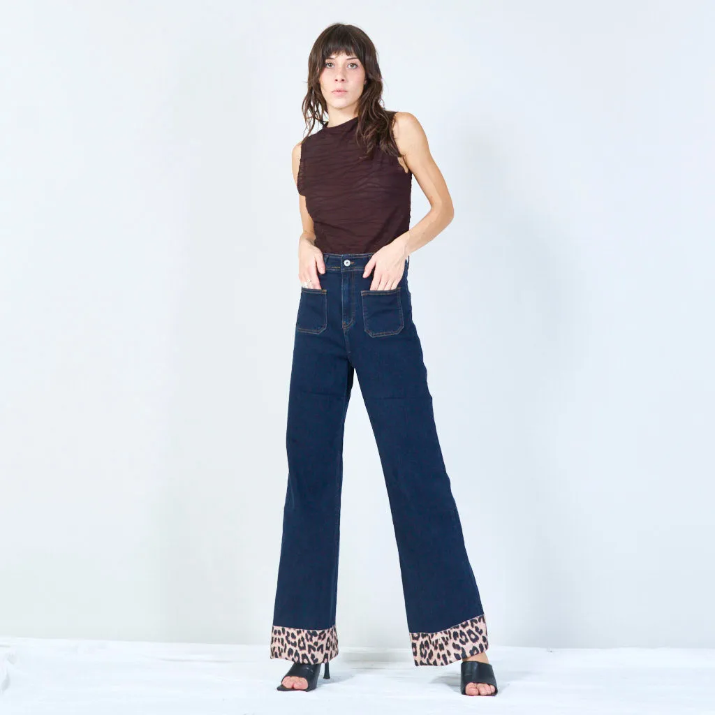 Denim jeans with animal print cuff wholesale