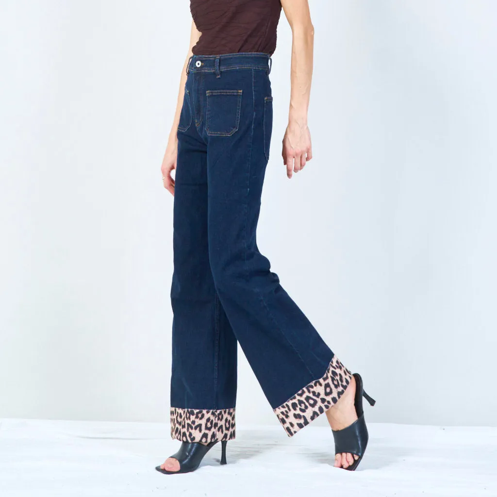 Denim jeans with animal print cuff wholesale