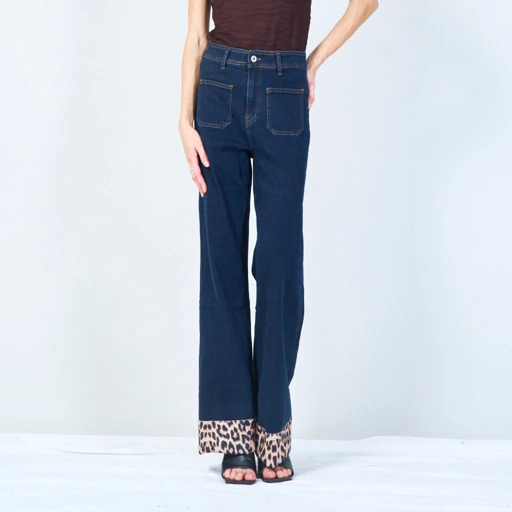 Denim jeans with animal print cuff wholesale