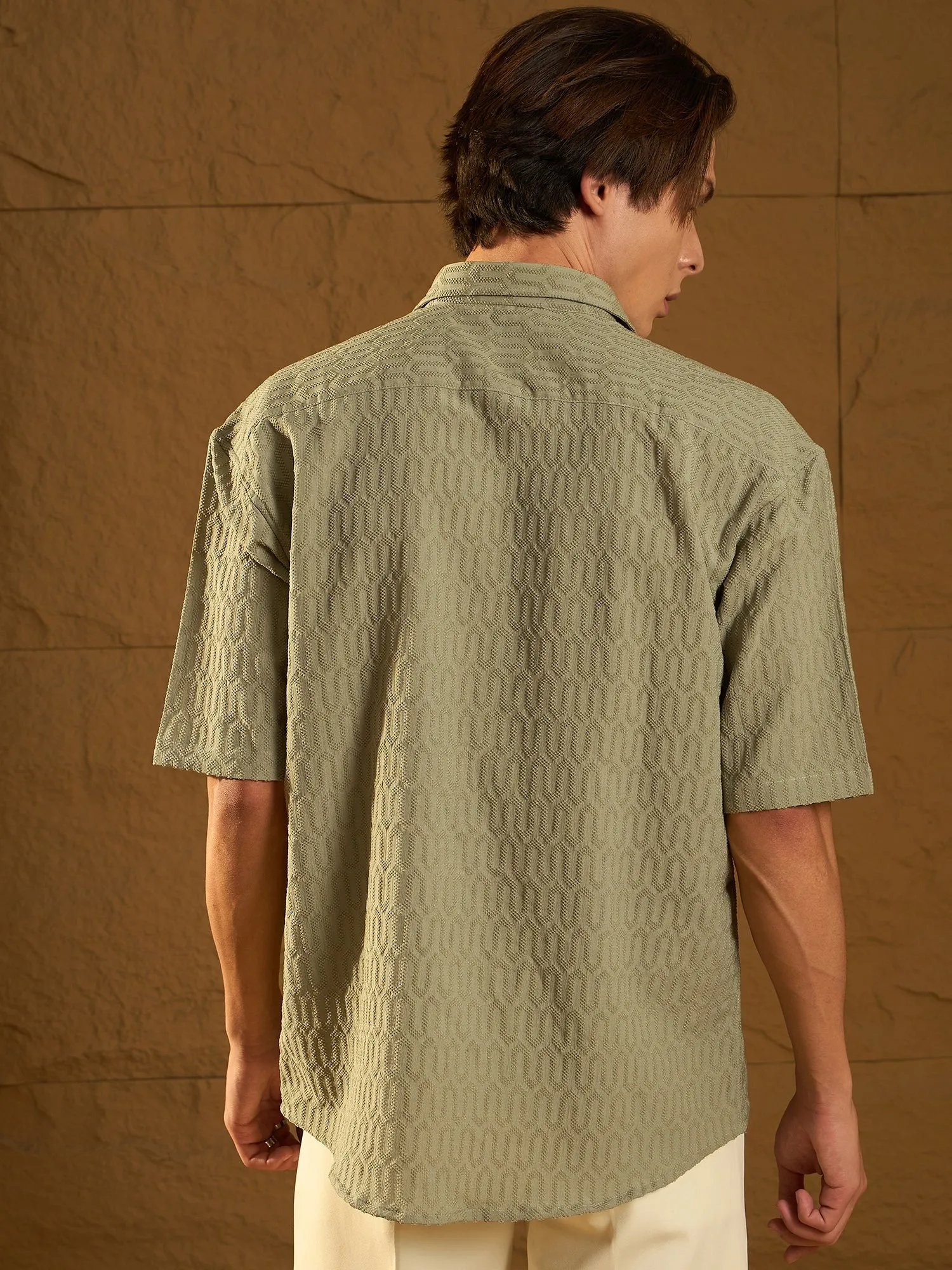 Drop Shoulder Oversized Textured Shirt