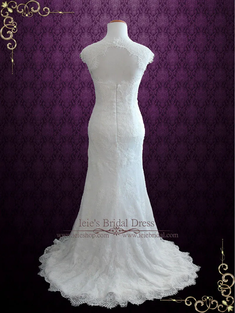 Elegant Keyhole Back French Lace Wedding Dress with Silk Lining ELIRA