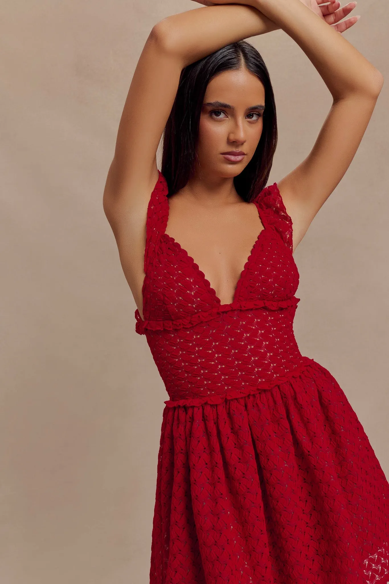 Ezra Lace Mini Dress - Deep Red