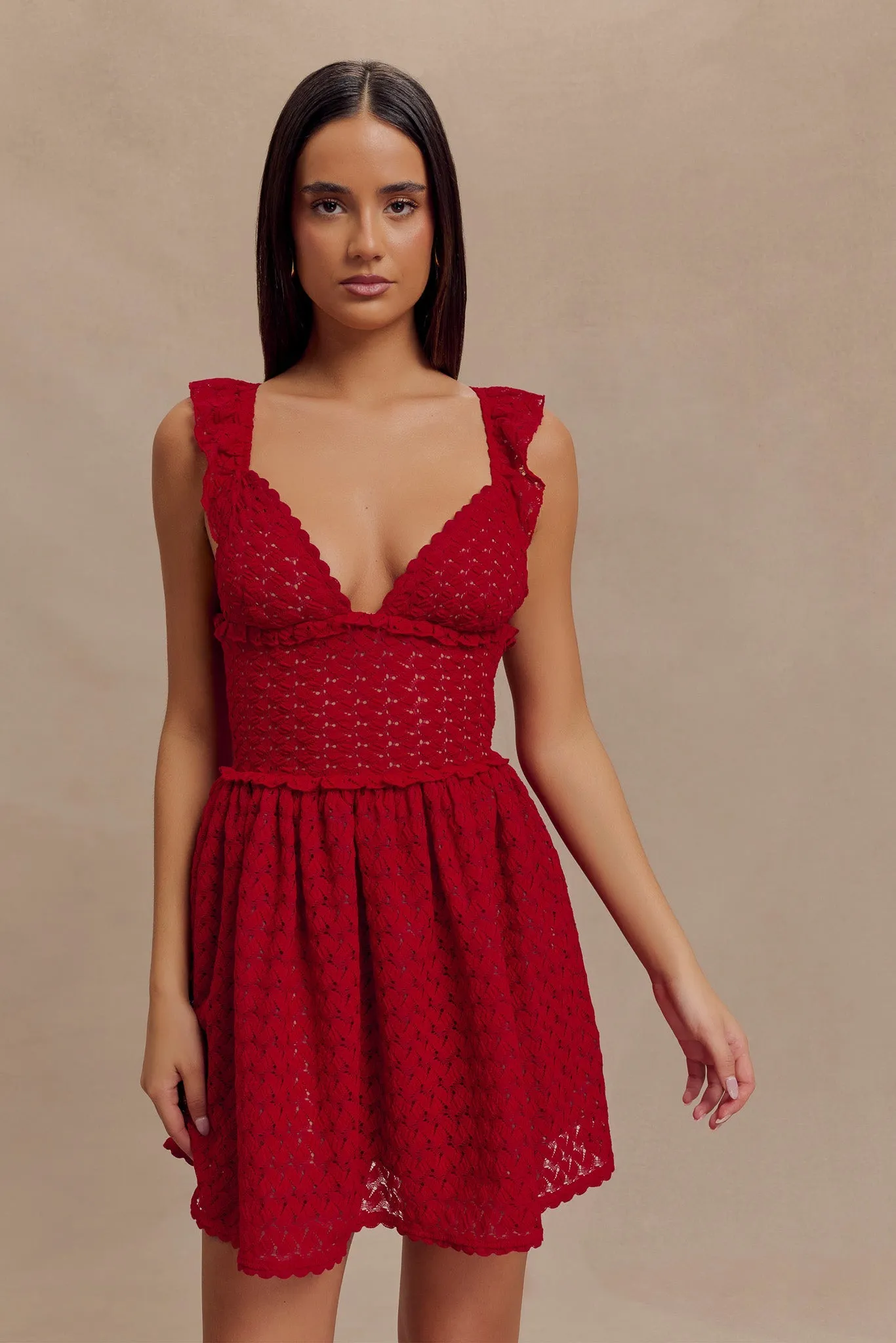 Ezra Lace Mini Dress - Deep Red