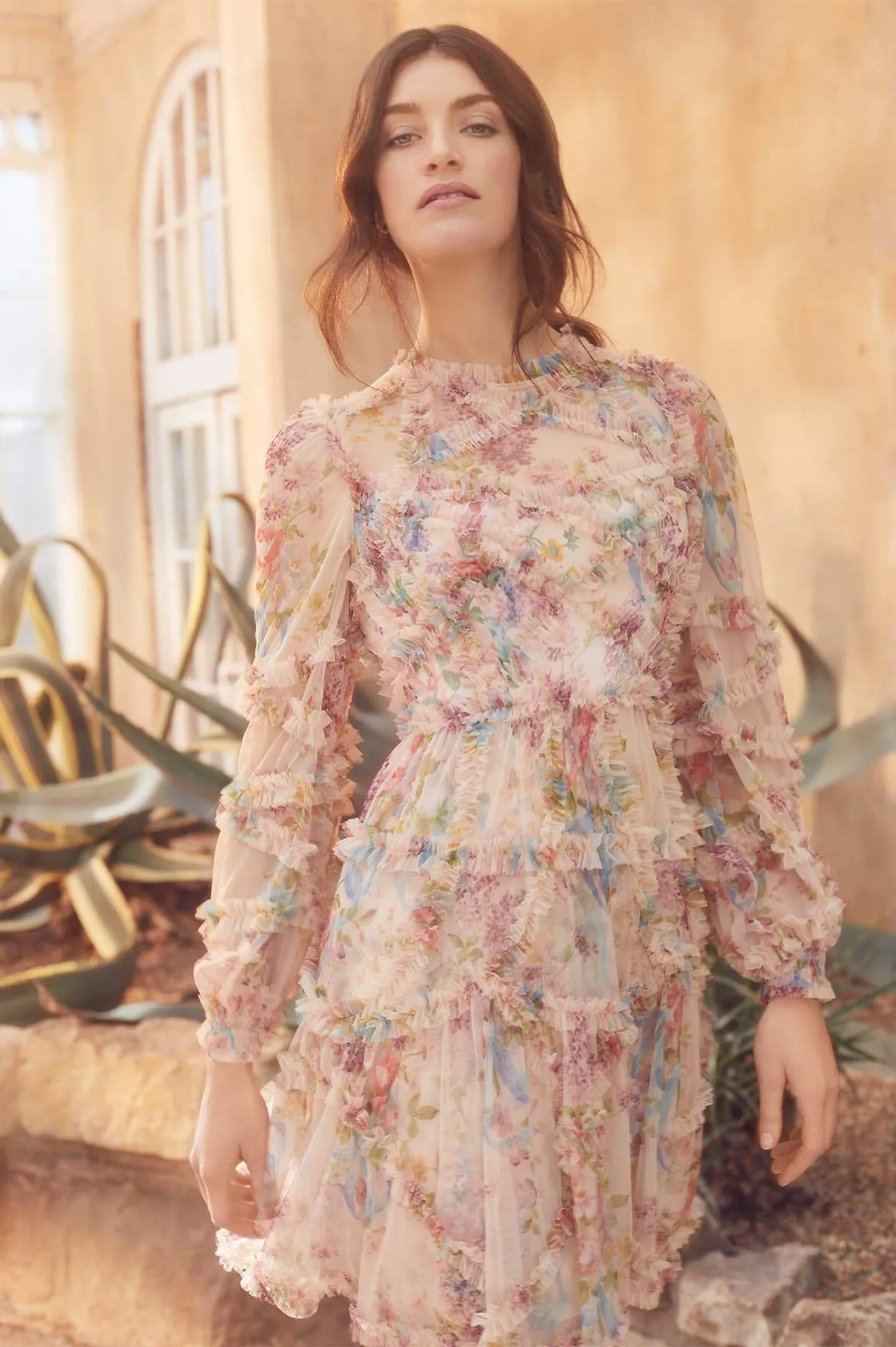 Floral Diamond Ruffle Dress