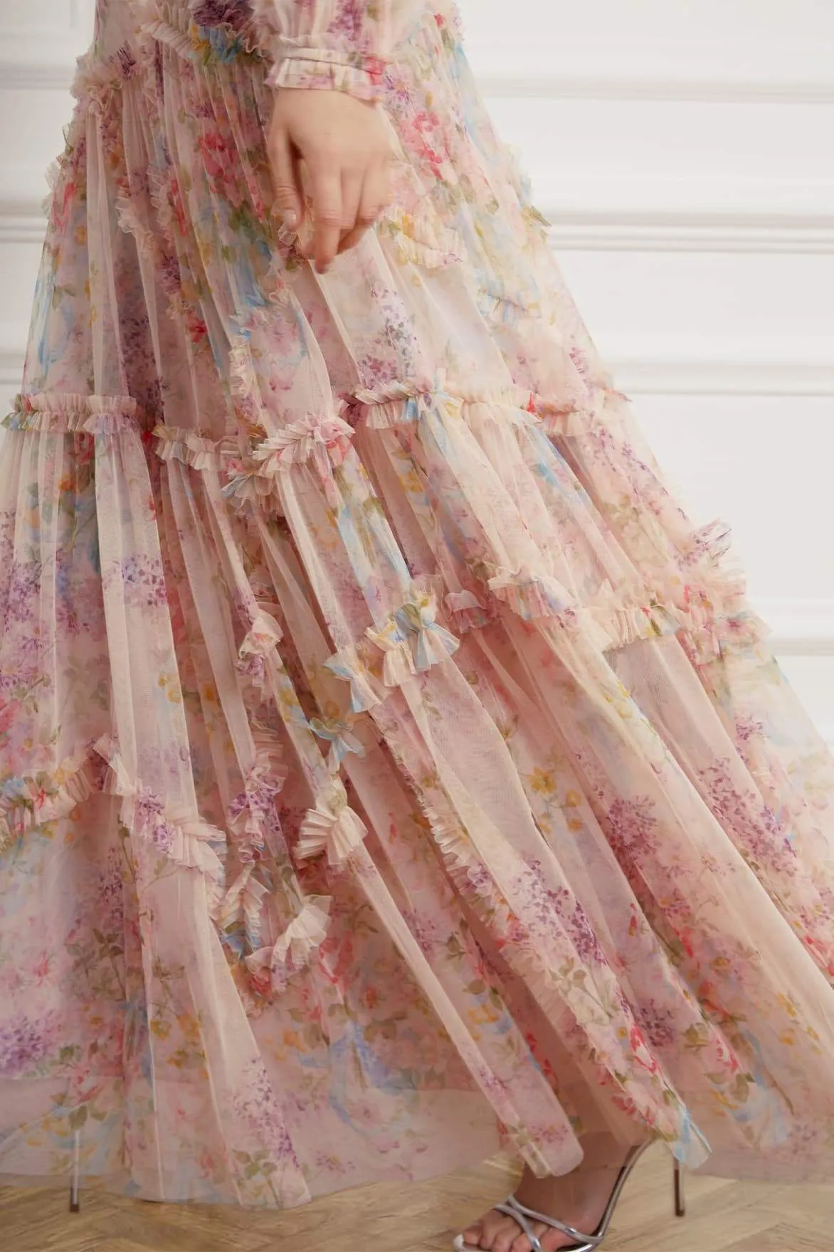 Floral Diamond Ruffle Gown