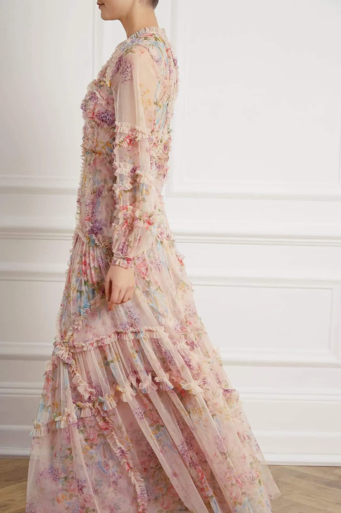 Floral Diamond Ruffle Gown