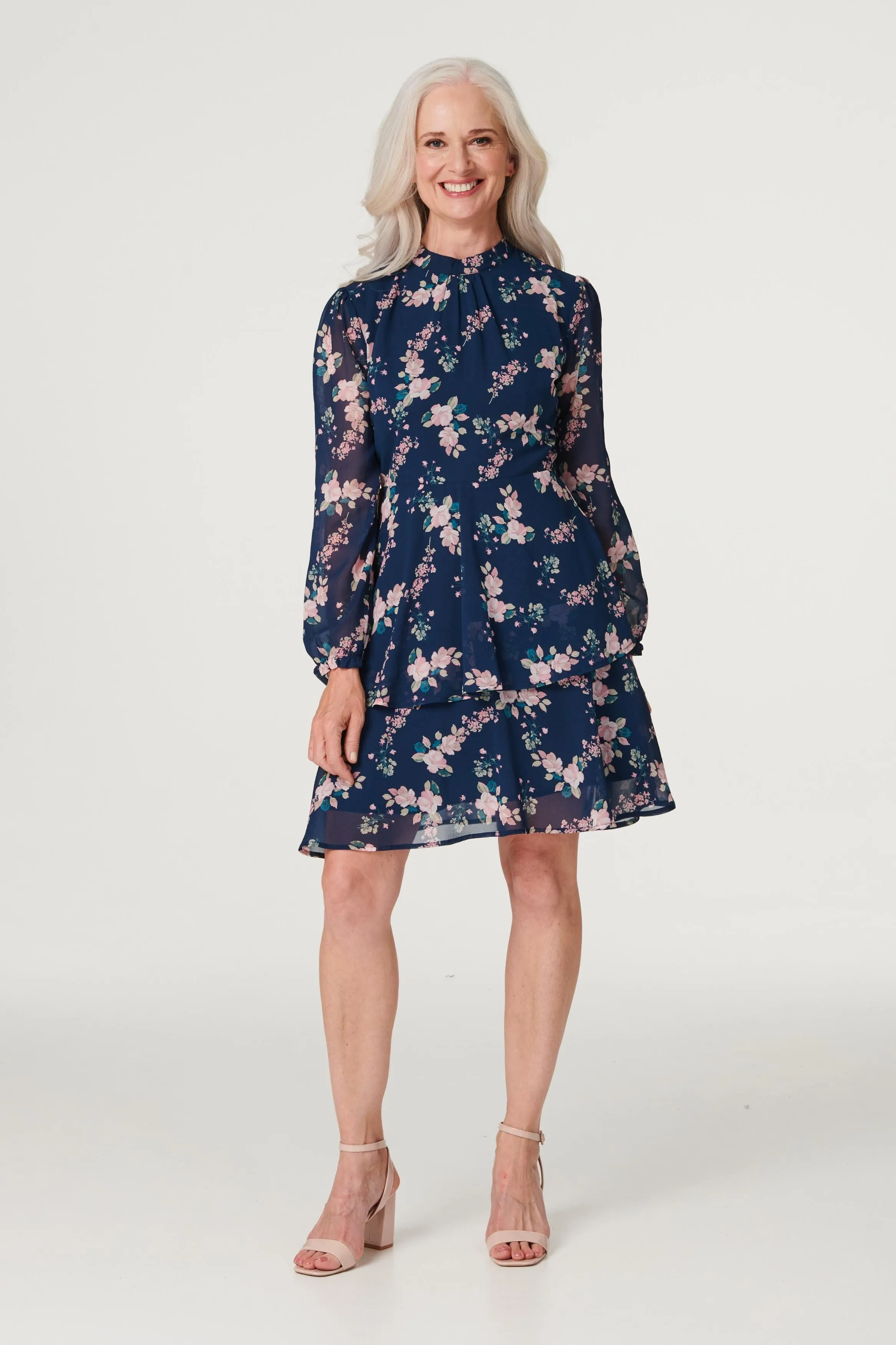 Floral High Neck Layered Dress