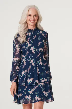 Floral High Neck Layered Dress