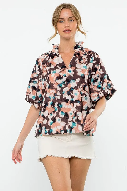 Floral Print Textured Top