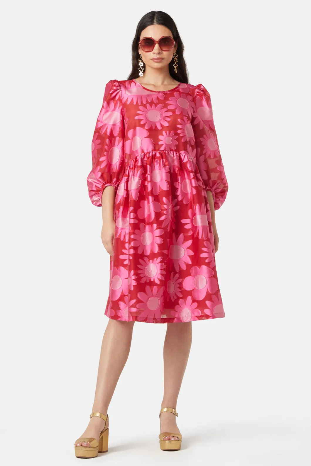 Flowering Pink Jacquard Dress