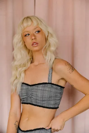 Glen Plaid Bralette with Ruffle Trim in Black