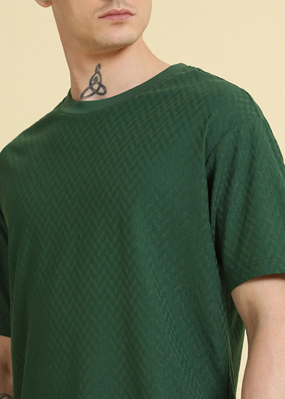 Green Textured Weave Oversized T-shirt