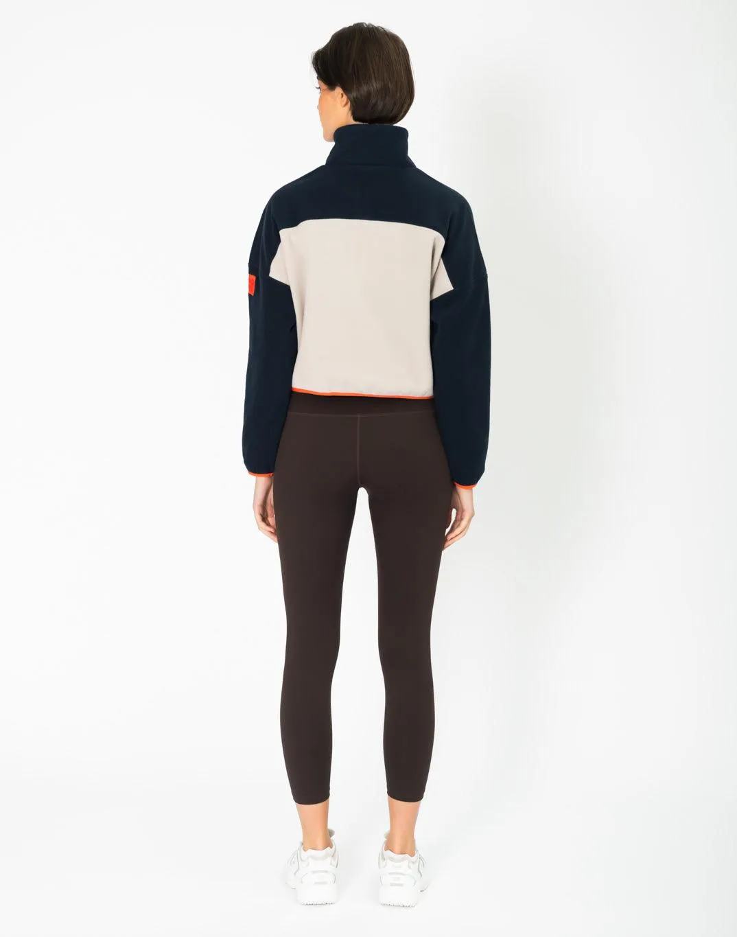 Half Zip Crop Polar Fleece in Obsidian/Cream