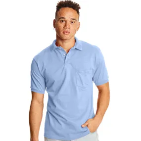 Hanes Cotton-Blend EcoSmart® Jersey Polo With Pocket - Light Blue