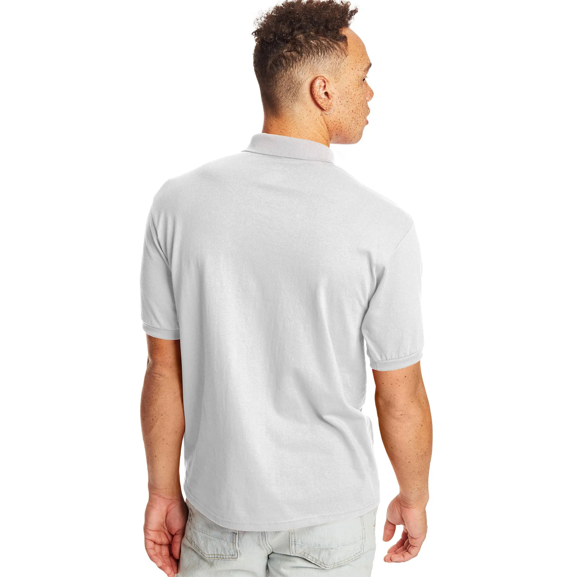 Hanes Cotton-Blend EcoSmart® Jersey Polo With Pocket - White