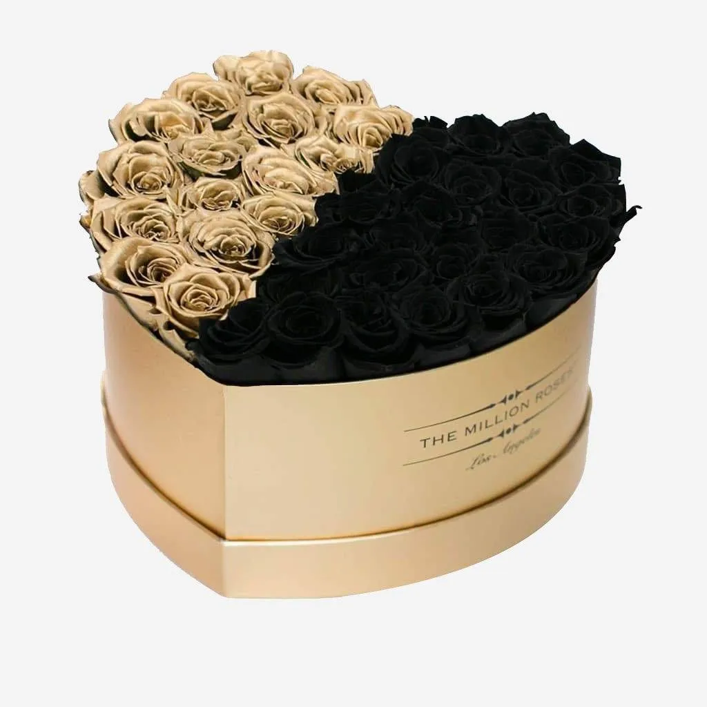 Heart Gold Box | Gold & Black Roses | Half & Half