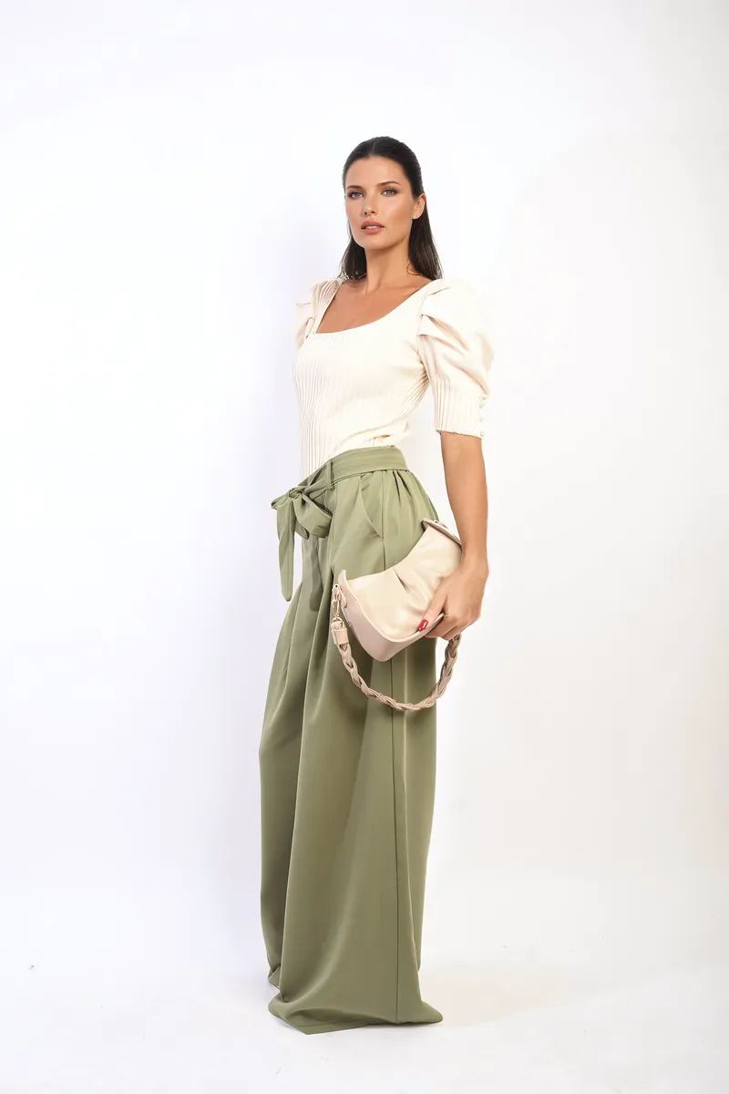 High Waist Belted Wide Leg Trouser