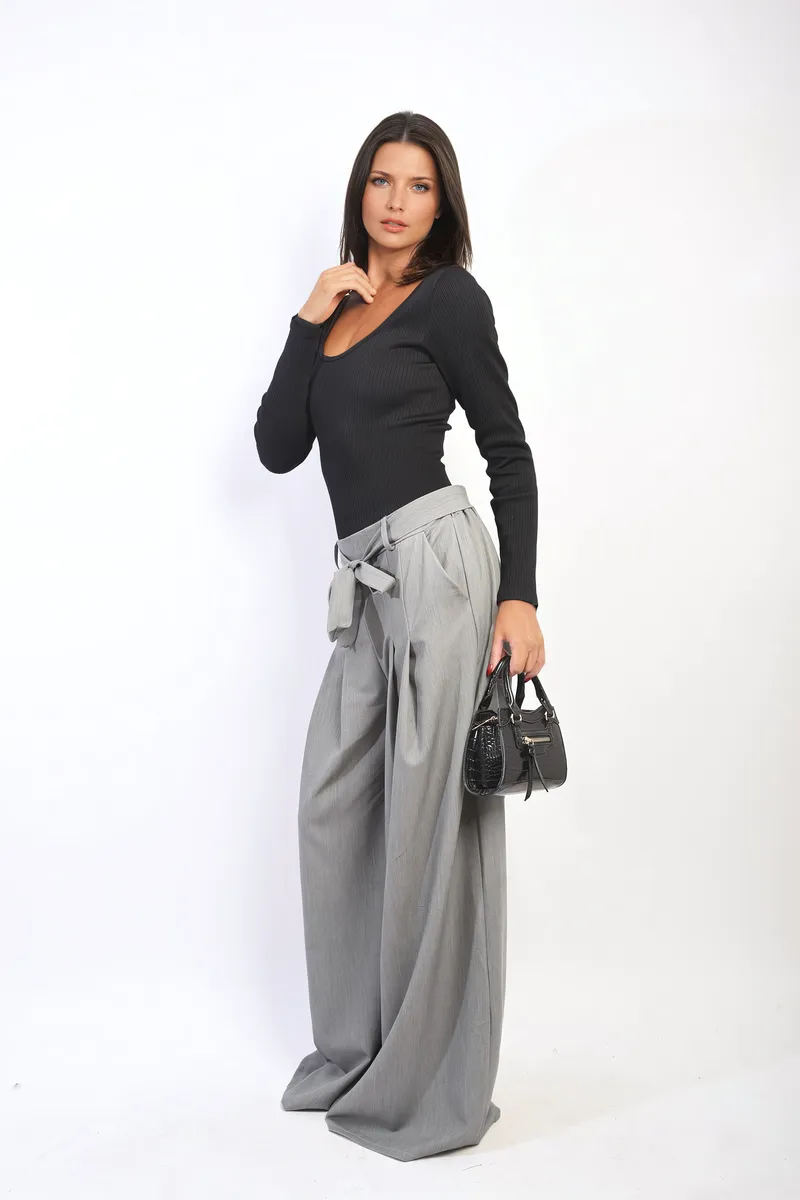 High Waist Belted Wide Leg Trouser