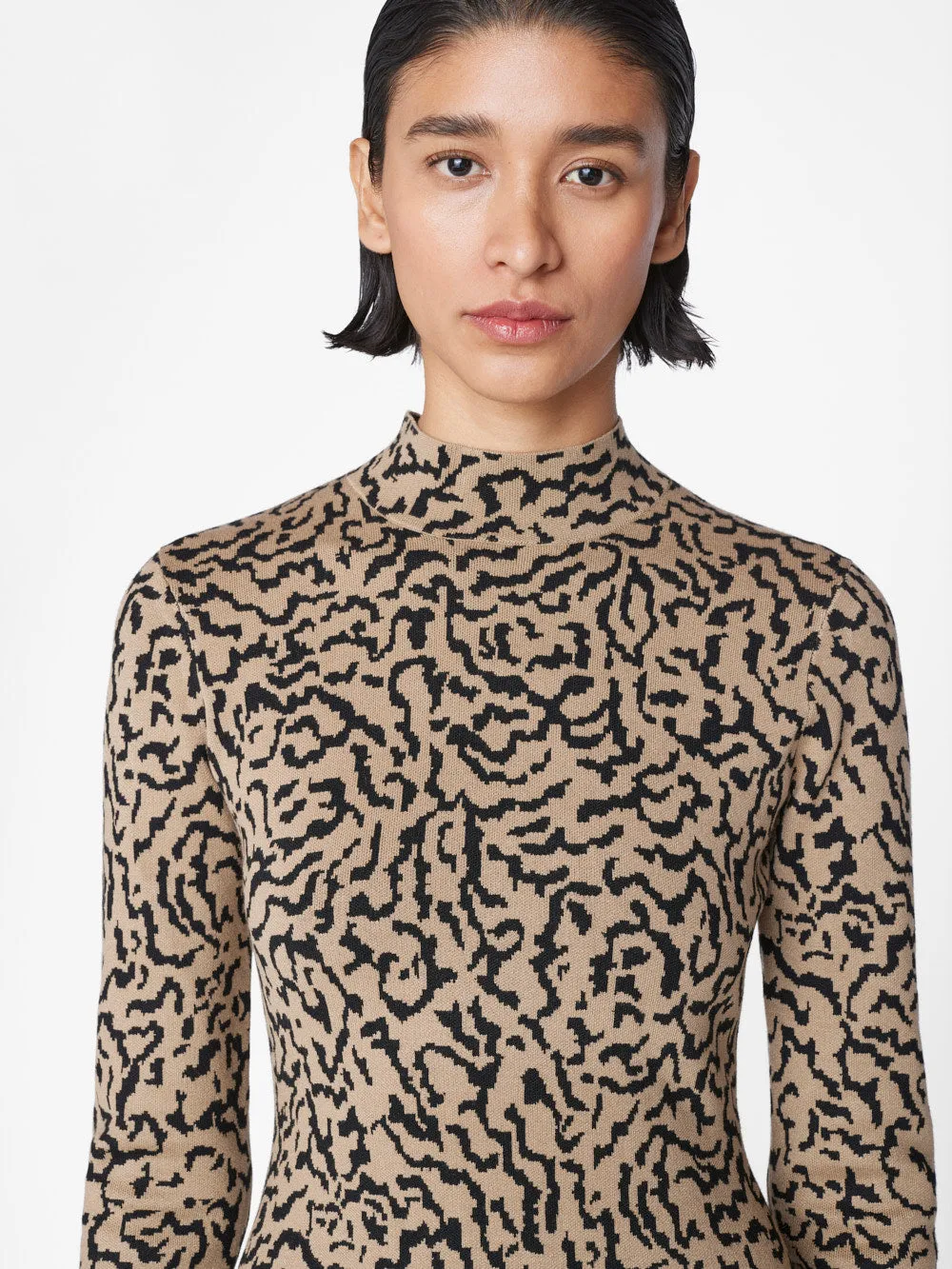 Jacquard Sweater Dress -- Light Camel Multi