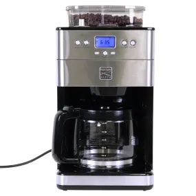 Kenmore Elite Grind and Brew Coffee Maker w/ Burr Grinder, 12 Cup Programmable Automatic Timer Brew Coffee Machine, Air-Tight Bean Hopper, Grind Size and Brew Strength Selectors, Stainless Steel