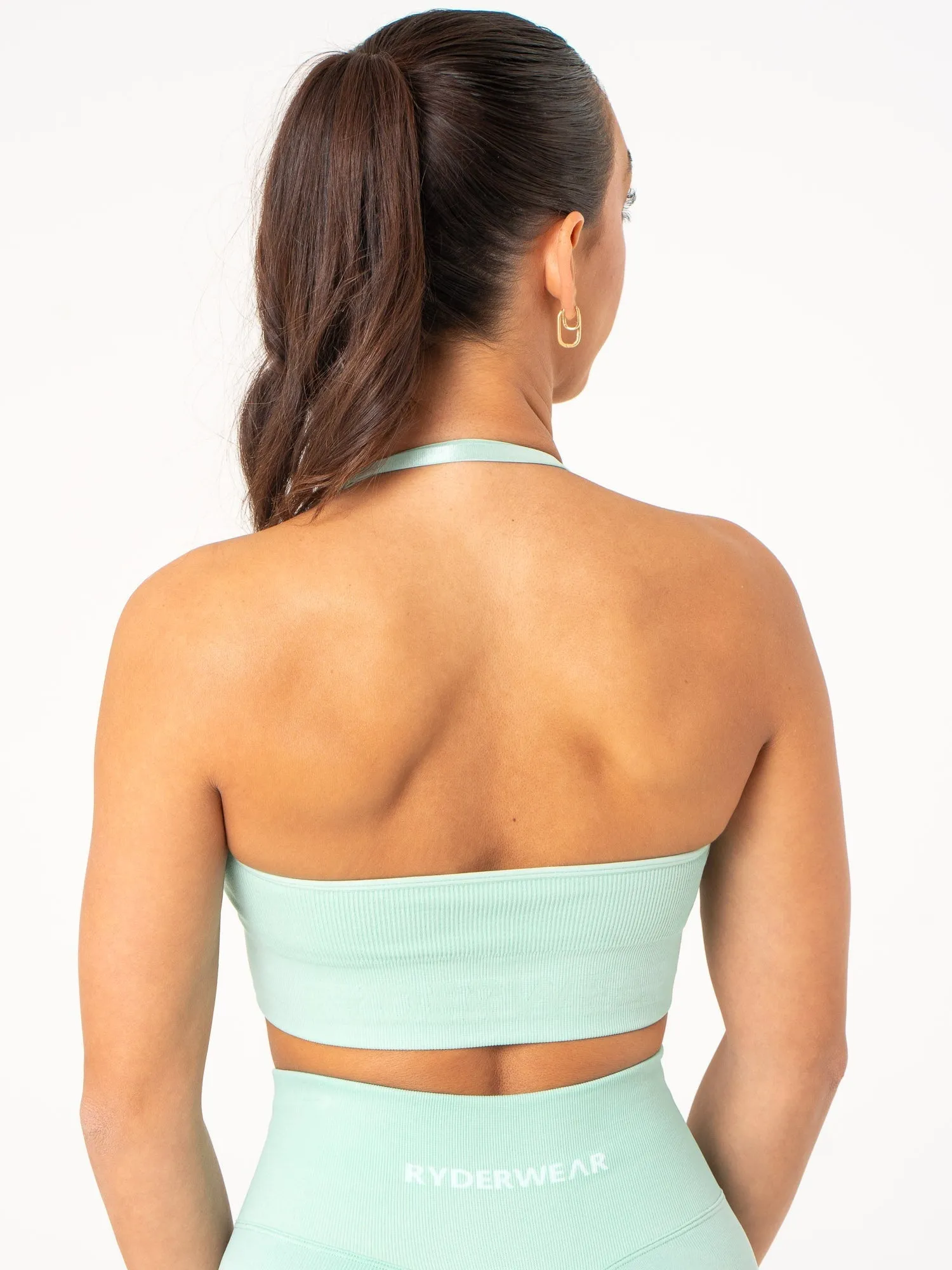 Lift Rib Seamless Halter Sports Bra - Aqua