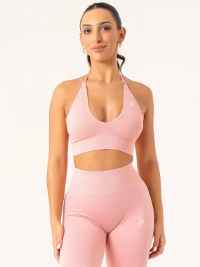 Lift Rib Seamless Halter Sports Bra - Pink