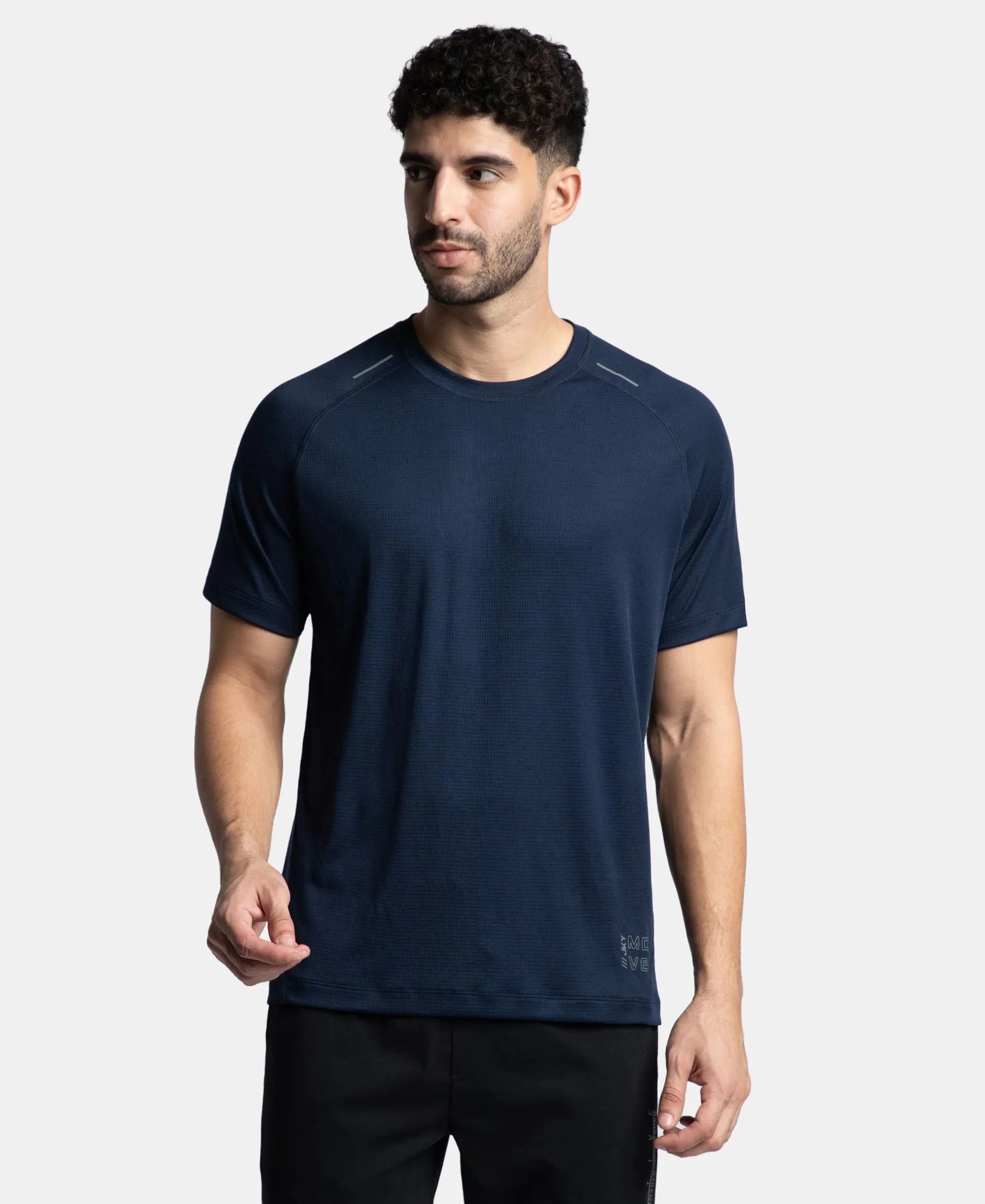 Lightweight Microfiber Solid Round Neck Half Sleeve T-Shirt with Breathable Mesh - Navy