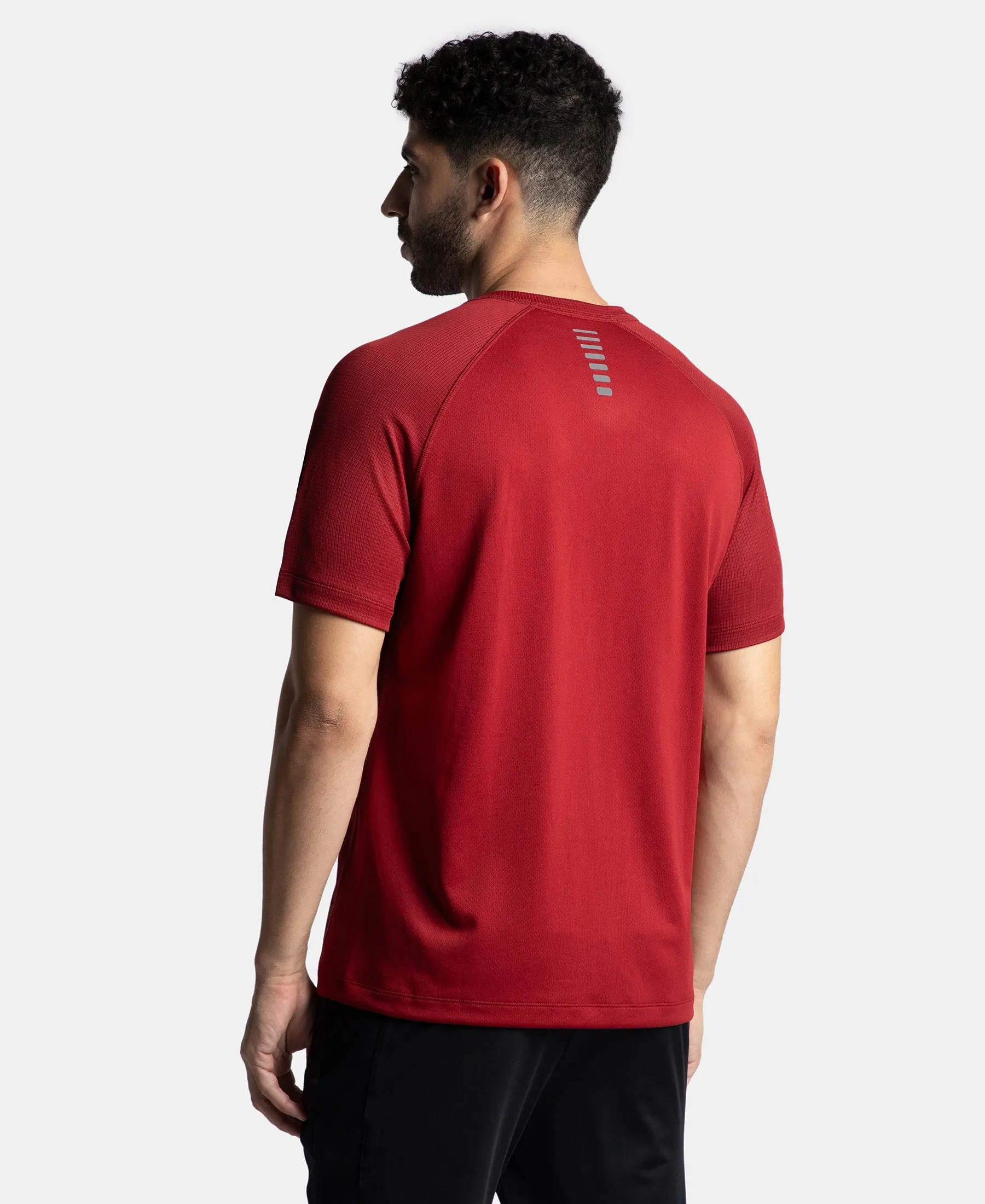 Lightweight Microfiber Solid Round Neck Half Sleeve T-Shirt with Breathable Mesh - Sundried Tomato