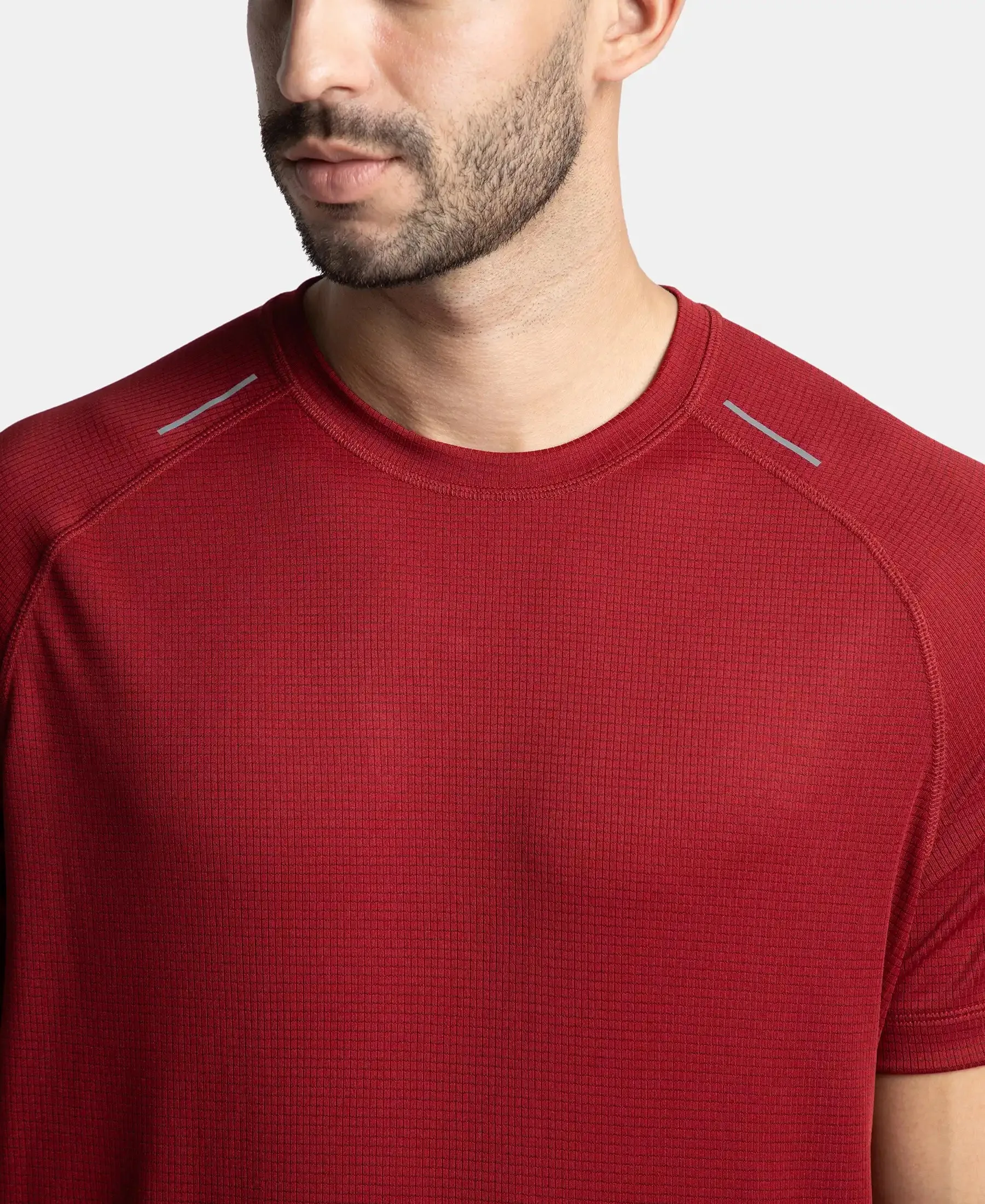 Lightweight Microfiber Solid Round Neck Half Sleeve T-Shirt with Breathable Mesh - Sundried Tomato