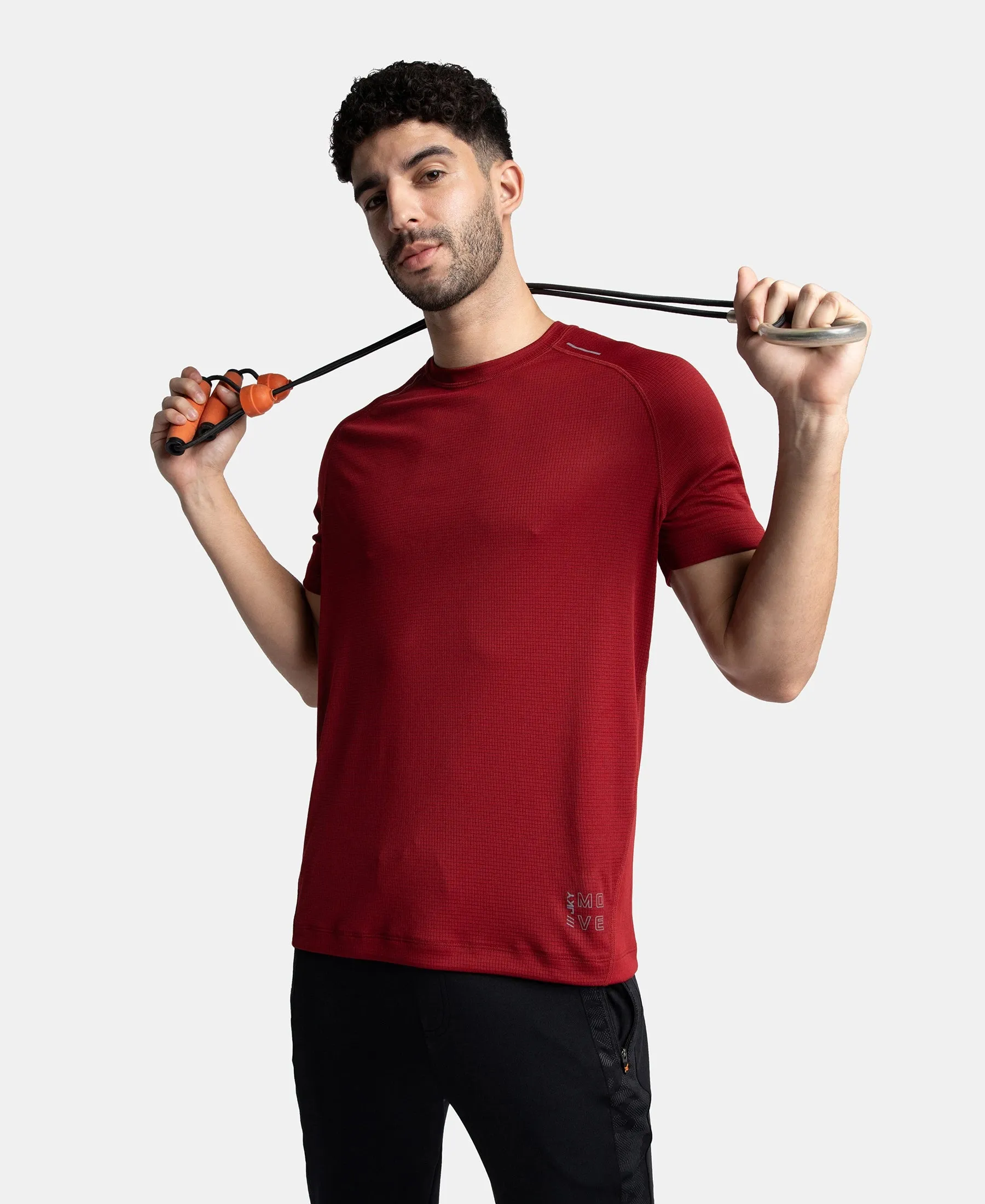 Lightweight Microfiber Solid Round Neck Half Sleeve T-Shirt with Breathable Mesh - Sundried Tomato